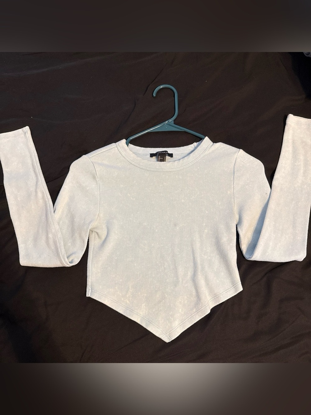 Forever 21 Light Blue Point-Hem Ribbed Crop Top